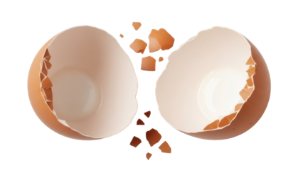 Broken eggshell halves isolated PNG on transparent background, cracked eggshell pieces for cooking and baking design elements