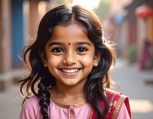 Radiant Smile - A Young Girls Joyful Portrait in India.