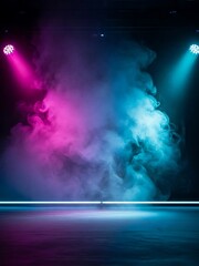 Neon Stage with Pink and Teal Smoke and Spotlights.