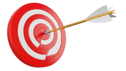 Red and white target with arrow in bullseye isolated PNG, achieving goals and success in business and marketing