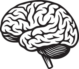 Fototapeta premium Stylized Human Brain Vector Icon - Black Outline Drawing on White