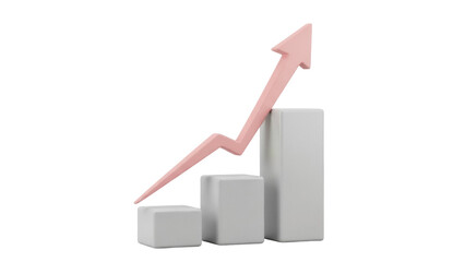 Rising bar graph with arrow isolated PNG, business growth chart with upward trend on transparent background, financial success and investment concept