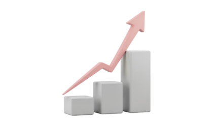 Rising bar graph with arrow isolated PNG, business growth chart with upward trend on transparent background, financial success and investment concept