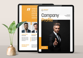 Digital Company Profile Layout with Orange Accents