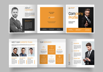 Square Trifold Brochure Layout with Orange Accents