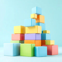 Obraz premium An Artistic Arrangement of Pastel Colored Building Blocks Stacked Together in Various Heights and Sizes.