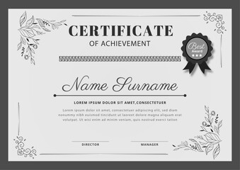 Vintage achievement certificate template vector, professional design in black