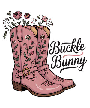 Buckle Bunny Cute Western Valentine Illustration