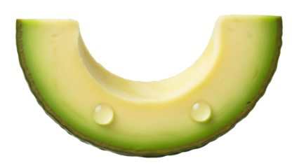 Avocado slice with water droplets isolated PNG, fresh green fruit on transparent background, healthy food ingredient for cooking and vegetarian diet