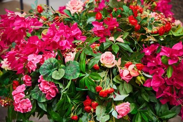 Floral decor, close-up. Floristry and phytodesign