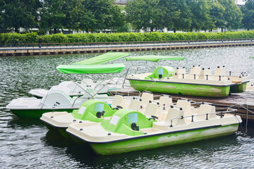 Catamarans in the city pond, entertainment for residents