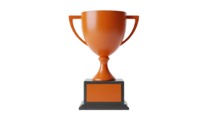 Orange trophy cup isolated PNG on transparent background, award prize for winning and achieving success in sports or business