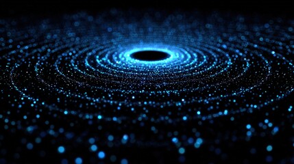 Fototapeta premium A mesmerizing digital artwork depicting a glowing blue-black hole surrounded by concentric circles of light