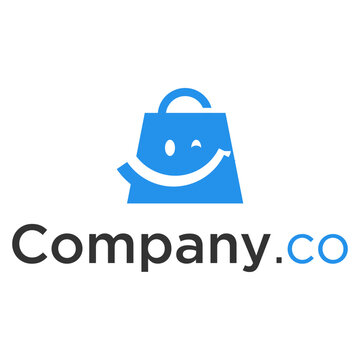 Friendly Blue Shopping Bag Mascot Logo with Company Branding for E commerce Startup