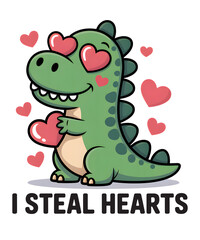 Obraz premium Cute Dinosaur Stealing Hearts Valentine Illustration