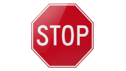 Red stop sign PNG isolated on transparent background, octagon shape traffic symbol for road safety and regulation