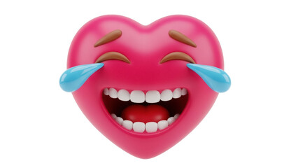 Naklejka premium Heart laughing emoji PNG isolated on transparent background, 3D rendering of a funny cartoon face with tears of joy, social media expression