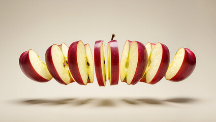 Floating apple slices create a stunning visual display in mid-air