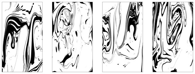 Set Ink texture of 4 watercolor hand drawn artistic marbling invitation, traditional Turkish ebru illustration. Abstract background print on paper. Template for dress and cloth print