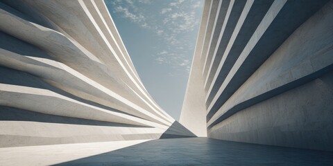 Fototapeta premium Striking Minimalist Concrete Architecture with Layered Geometric Forms under Sky