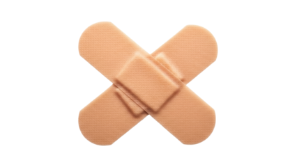 Adhesive bandage in cross shape isolated PNG, first aid plaster for wound care and protection on transparent background