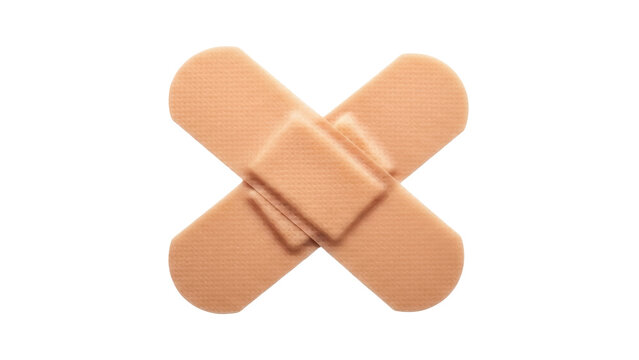 Adhesive bandage in cross shape isolated PNG, first aid plaster for wound care and protection on transparent background