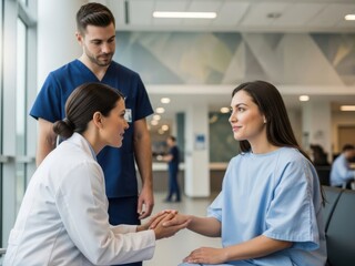 Obraz premium Doctor consulting with patient in hospital setting