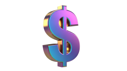 Iridescent dollar sign PNG isolated on transparent background, holographic money symbol for finance and business design