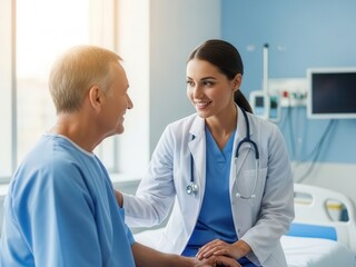 Fototapeta premium Doctor consulting with patient in hospital room