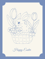 Whimsical bunny in a flower basket Easter card