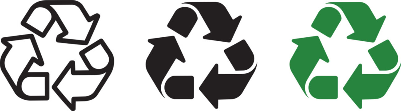 Universal mobius loop recycling symbol with three turning arrows in line solid and green version