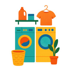 PNG Colorful laundry room illustration.
