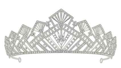 Silver tiara with diamonds isolated PNG on transparent background, elegant headpiece for wedding or prom, queen princess crown © Hugo