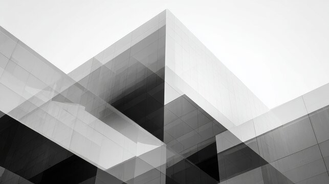 Abstract geometric composition of modern architectural glass planes and shapes.