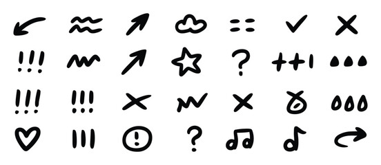 Line Movement Effect Element, Hand Drawn Cartoon Emotion Decoration Icons Featuring Arrows, Emphasis, Shock, Sparkle, Anime Movement Shapes, Cute Doodle Style, Vector Illustration 