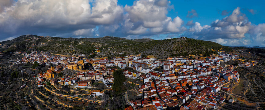 Aerial view of Yeste, Albacete province, Castilla-La Mancha, Spain