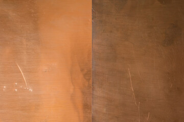 Two copper plates of different thickness and color side by side. Neutral left lighting. Copy space.