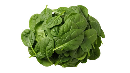 Fresh baby spinach leaves isolated PNG, vibrant green leafy vegetable for healthy eating and culinary use on transparent background