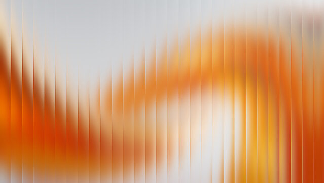 Vibrant orange and yellow abstract lines create a dynamic visual effect against a blurred white background
