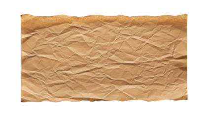 Crumpled brown paper texture isolated PNG on transparent background, vintage parchment sheet for scrapbooking and design use