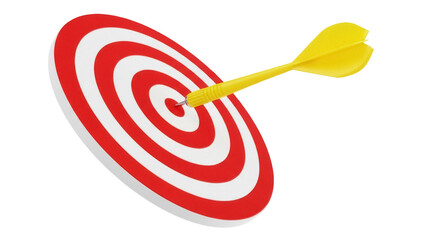Yellow dart hitting center of target PNG isolated on transparent background, achieving goals and...