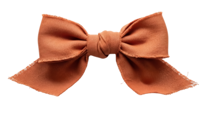 Rustic orange fabric bow tie isolated PNG on transparent background, charming hair accessory for girls and babies
