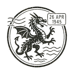 PNG Vintage dragon stamp illustration