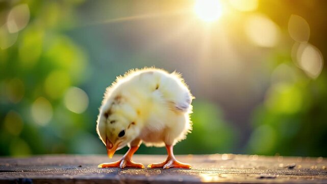 Adorable Chick Spreading Wings in the Warm Sunlight.