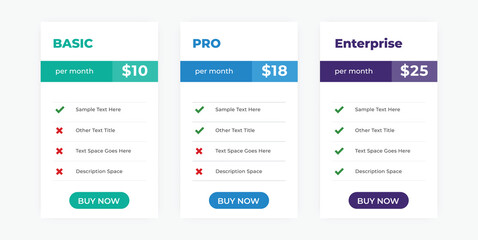 Modern Pricing Table with Basic, Standard, and Premium Subscription Plans