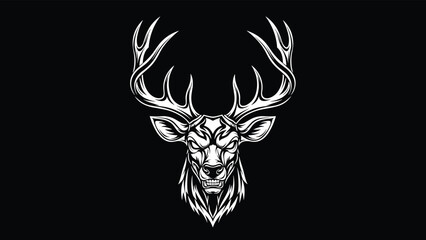 Fototapeta premium Angry, deer, head, mascot, logo, vector, illustration, predator, wild, animal, stag, buck, antlers, gaming, esport, emblem, aggressive, white, isolated, black, background, design