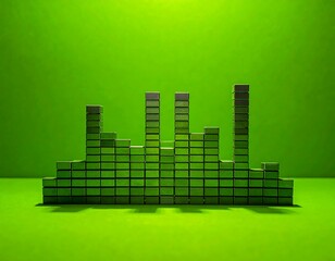 Pixelated green equalizer, varied heights against a bright green backdrop, creating a modern, minimalist design