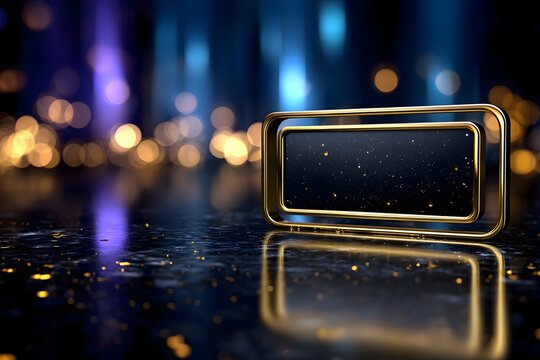 Luxuri&ouml;ser leerer Rahmen mit goldenen Akzenten bei Nacht
