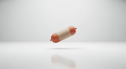Isolated sausage on a white surface with reflection food product concept