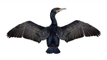 Cormorant with Spread Wings, Dramatic Avian Portrait